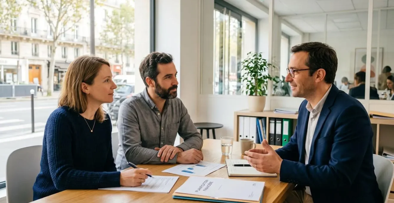 Un couple en discussion avec un conseiller financier autour d'